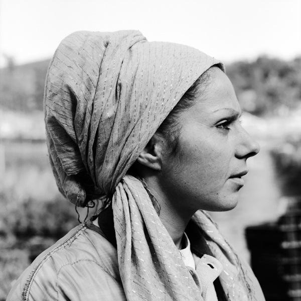 Woman with scarf in profile